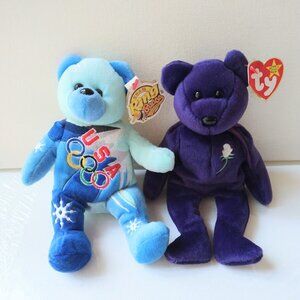 Ty Beanie Babies Princess Diana 1997 & Team Ring Bear Olympics 2000 Salt Lake